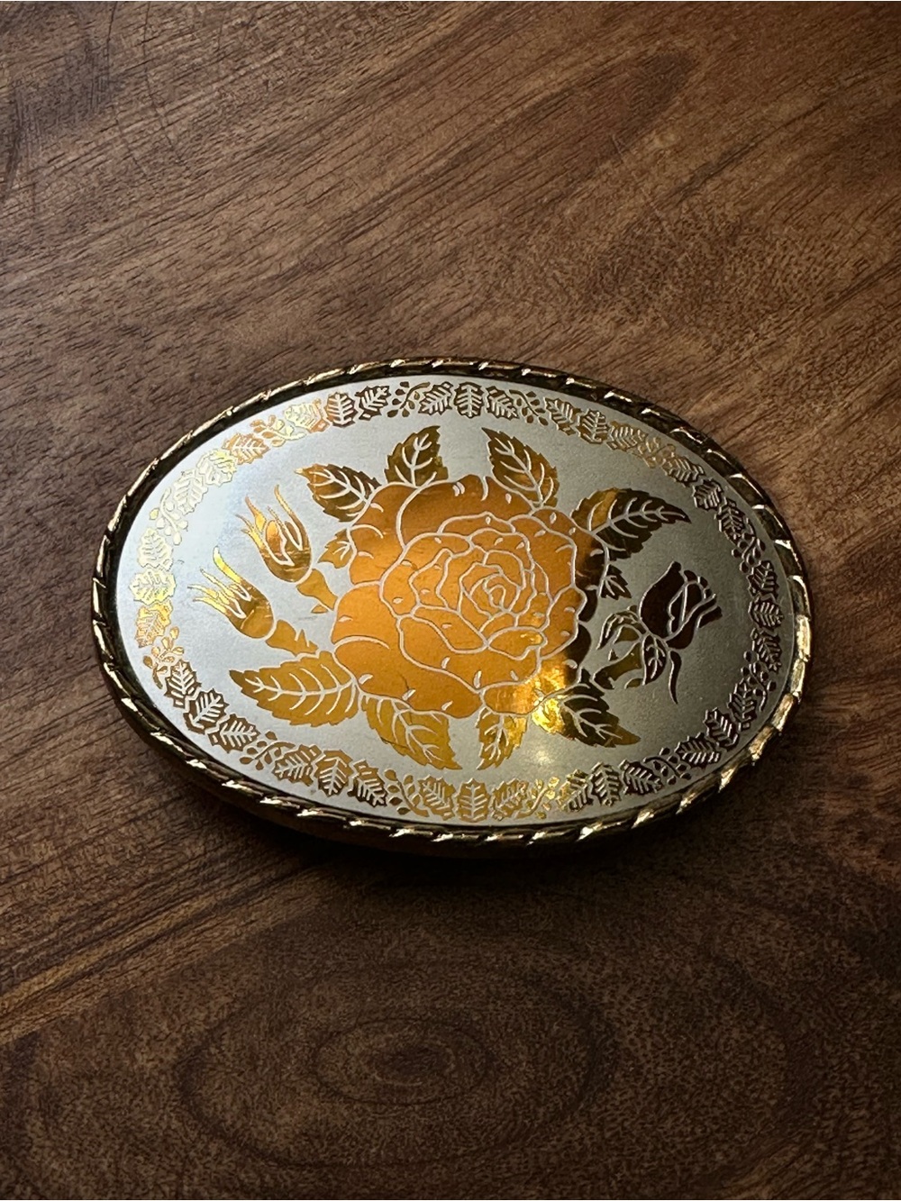 Vintage βW USAβ Floral Western Belt Buckle Gold & Silver